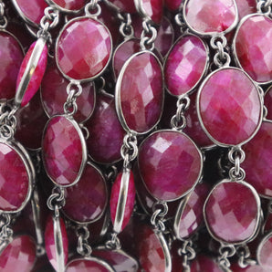 Ruby Faceted Oval Bezel Chain, (BC-RBY-254) - Beadspoint