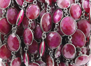 Ruby Faceted Oval Bezel Chain, (BC-RBY-254) - Beadspoint