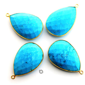 Gold Plated Faceted Turquoise Pear Bezel, 20x30 mm, (BZC-7121) - Beadspoint