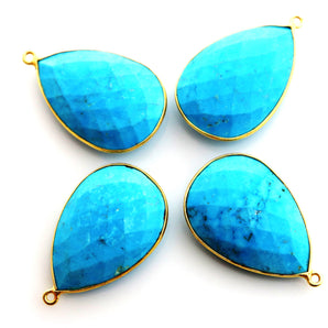 Gold Plated Faceted Turquoise Pear Bezel, 20x30 mm (BZC-7121) - Beadspoint