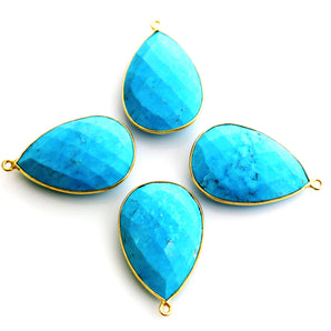 Gold Plated Faceted Turquoise Pear Bezel, 20x30 mm (BZC-7121) - Beadspoint