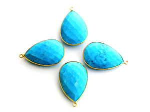 Gold Plated Faceted Turquoise Pear Bezel, 20x30 mm (BZC-7121) - Beadspoint