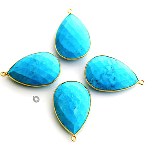 Gold Plated Faceted Turquoise Pear Bezel, 20x30 mm, (BZC-7121) - Beadspoint