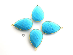 Gold Plated Faceted Turquoise Pear Bezel, 20x30 mm, (BZC-7121) - Beadspoint