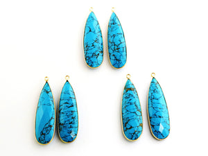 Gold Plated Faceted Turquoise Pear Bezel, 14x45 mm (BZC-7122) - Beadspoint
