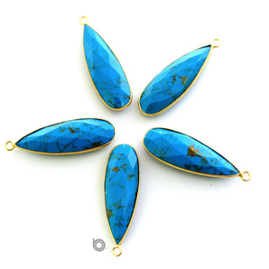 Gold Plated Faceted Turquoise Pear Bezel, 12x31mm, (BZC-7123) - Beadspoint