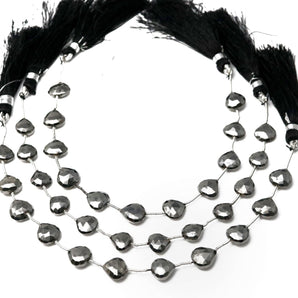 Natural Pyrite Metallic Silver Faceted Straight Drilled Heart Drops, 10 mm, Rich Color, (PYGM-HTSD-10)(578)