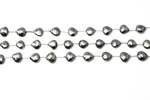 Natural Pyrite Metallic Silver Faceted Straight Drilled Heart Drops, 10 mm, Rich Color, (PYGM-HTSD-10)(578)