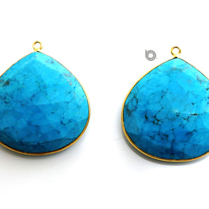 Gold Plated Faceted Turquoise Large Heart Bezel, 30 mm, (BZC-7124) - Beadspoint