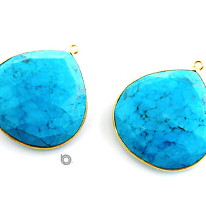 Gold Plated Faceted Turquoise Large Heart Bezel, 30 mm, (BZC-7124) - Beadspoint