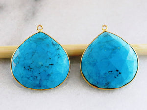 Gold Plated Faceted Turquoise Large Heart Bezel , 30 mm (BZC-7124) - Beadspoint