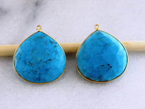Gold Plated Faceted Turquoise Large Heart Bezel , 30 mm (BZC-7124) - Beadspoint