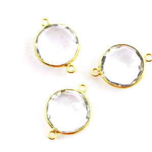 Gold Plated Faceted Rock Crystal Coin Connector, 14 mm (BZC-7127) - Beadspoint