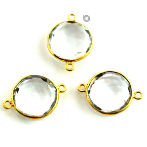 Gold Plated Faceted Rock Crystal Coin Connector, 14 mm, (BZC-7127) - Beadspoint