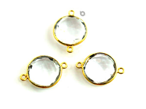 Gold Plated Faceted Rock Crystal Coin Connector, 14 mm, (BZC-7127) - Beadspoint