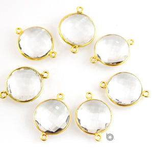 Gold Plated Faceted Rock Crystal Coin Connector, 16 mm, (BZC-7128) - Beadspoint