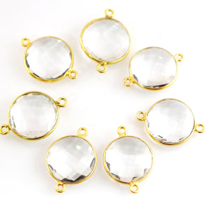 Gold Plated Faceted Rock Crystal Coin Connector, 16 mm (BZC-7128) - Beadspoint