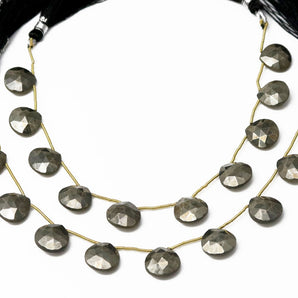 Natural Pyrite Faceted Heart Drops, 11-12 mm, Rich Color, Pyrite Gemstone Beads, (PY-HT-11-12)(579)