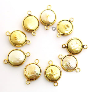 Gold Plated Smooth Fresh water Pearl Coin Connector, 13 mm, (BZC-7152) - Beadspoint