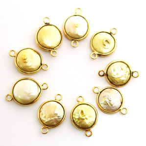 Gold Plated Smooth Fresh water Pearl Coin Connector, 13 mm (BZC-7152) - Beadspoint