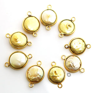 Gold Plated Smooth Fresh water Pearl Coin Connector, 13 mm, (BZC-7152) - Beadspoint
