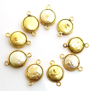 Gold Plated Smooth Fresh water Pearl Coin Connector, 13 mm (BZC-7152) - Beadspoint