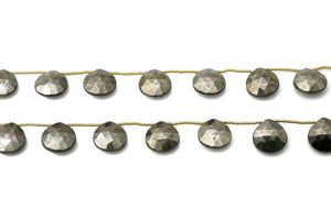 Natural Pyrite Faceted Heart Drops, 11-12 mm, Rich Color, Pyrite Gemstone Beads, (PY-HT-11-12)(579)