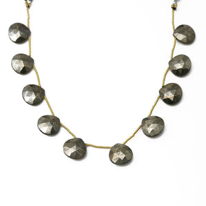 Natural Pyrite Faceted Heart Drops, 11-12 mm, Rich Color, Pyrite Gemstone Beads, (PY-HT-11-12)(579)