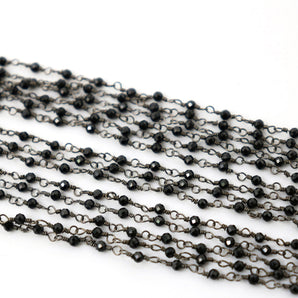 Black onyx wire wrapped rosary chain (RS-BNX-233) - Beadspoint