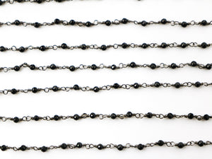 Black onyx wire wrapped rosary chain (RS-BNX-233) - Beadspoint