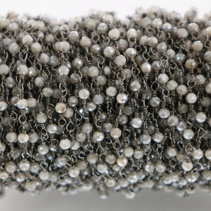 Grey Moonstone wire wrapped rosary chain (RS-GMNS-234) - Beadspoint