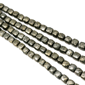 Natural Pyrite Faceted Cube Drops, 7-8 mm, Rich Color Pyrite Gemstone Beads,, (PY-CUBE-7-8)(582)