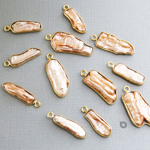 Gold Plated Pearl Smooth Rectangle Freeform Connector,10x24mm, (BZC-7162) - Beadspoint