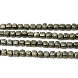 Natural Pyrite Faceted Cube Drops, 7-8 mm, Rich Color Pyrite Gemstone Beads,, (PY-CUBE-7-8)(582)