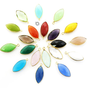 Gold Plated Faceted Marquise Bezel,12x25 mm, multiple gemstones, (BZC-7174) - Beadspoint