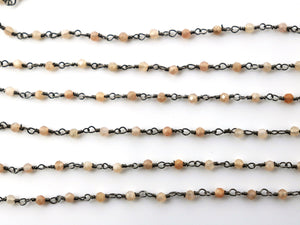 Peach Moonstone wire wrapped rosary chain (RS-PMN-235) - Beadspoint