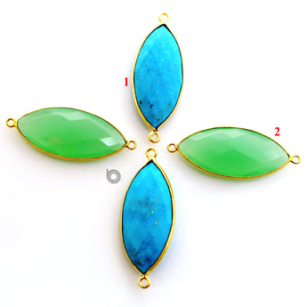 Gold Plated Faceted Marquise Connector, 15x32 mm, (BZC-7221) - Beadspoint