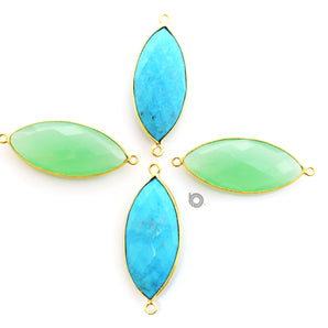 Gold Plated Faceted Marquise Connector, 15x32 mm, (BZC-7221) - Beadspoint