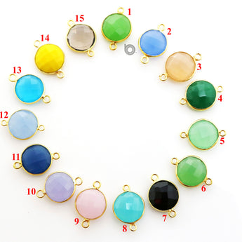 Gold Plated Faceted Coin Connector,12 mm, multiple gemstones, (BZC-7224) - Beadspoint