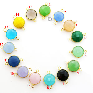 Gold Plated Faceted Coin Connector,12 mm, multiple gemstones, (BZC-7224) - Beadspoint