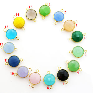 Gold Plated Faceted Coin Connector, 12 mm, multiple gemstones (BZC-7224) - Beadspoint