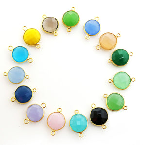 Gold Plated Faceted Coin Connector, 12 mm, multiple gemstones (BZC-7224) - Beadspoint