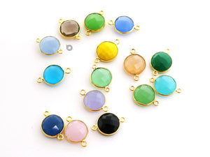 Gold Plated Faceted Coin Connector,12 mm, multiple gemstones, (BZC-7224) - Beadspoint