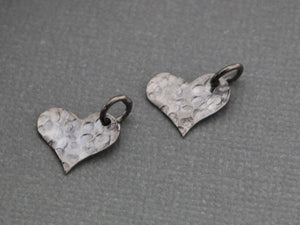 2 Pcs, Sterling Silver hammered heart tag charm, (LC-13) - Beadspoint