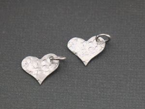 2 Pcs, Sterling Silver hammered heart tag charm, (LC-13) - Beadspoint