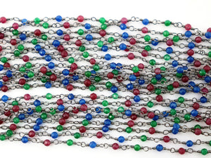 Ruby, Emerald and Sapphire wire wrapped rosary chain (RS-RES-240) - Beadspoint