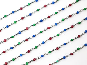 Ruby, Emerald and Sapphire wire wrapped rosary chain (RS-RES-240) - Beadspoint