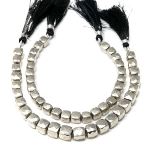 Natural Pyrite Metalllic Silver Faceted Cube Drops, 8 mm, Rich Color, Pyrite Gemstone Beads, (PYMS-CUBE-8)(583)
