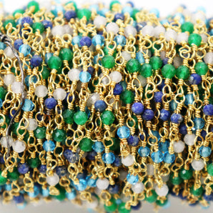 Multi Gemstone wire wrapped rosary chain (RS-MUL-242) - Beadspoint
