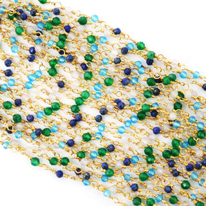 Multi Gemstone wire wrapped rosary chain (RS-MUL-242) - Beadspoint